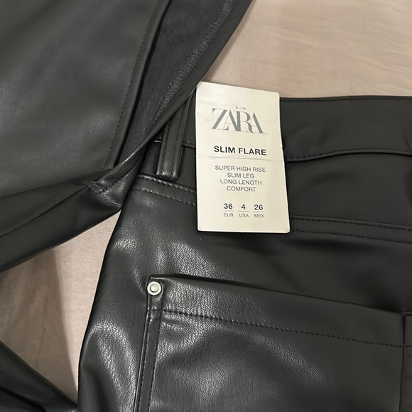 ZARA leather pants slim flare super high rise long length NEW Bloggers Favorites - Picture 6 of 8